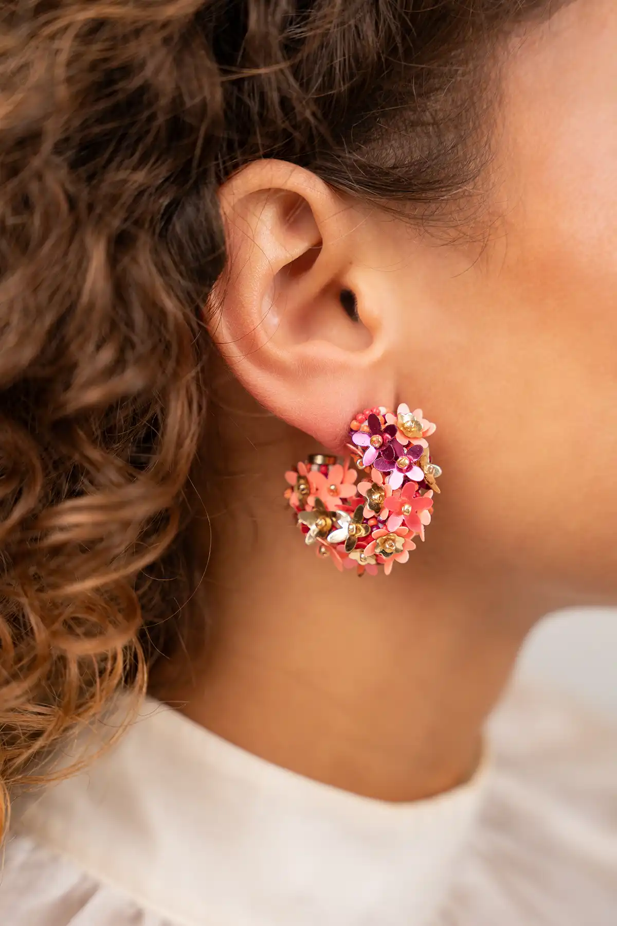 Apricot Fuchsia Sequin Flower Creole S Earringslott-theme.productDescriptionPage.SEO.byTheBrand