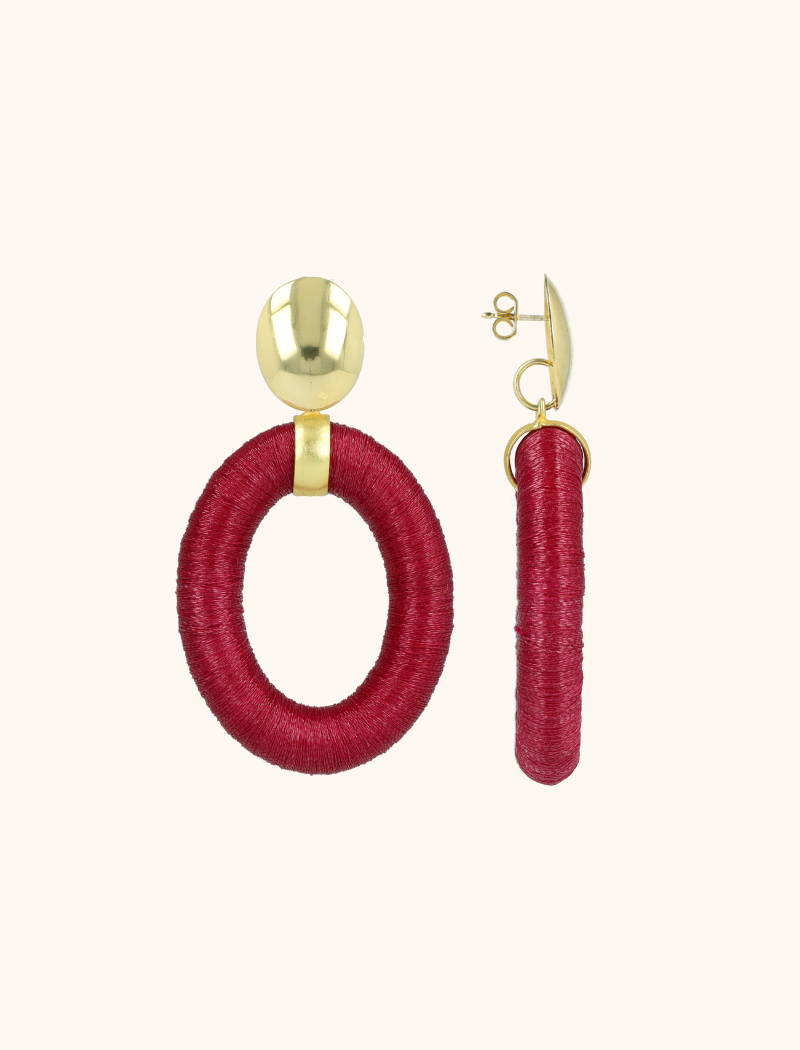 Dark Fuchsia Earrings Faye Oval Bead Threated L