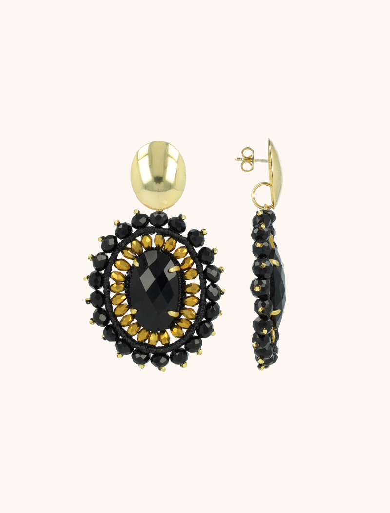 Gold-tone Black Earrings Jamie Oval L With Stone