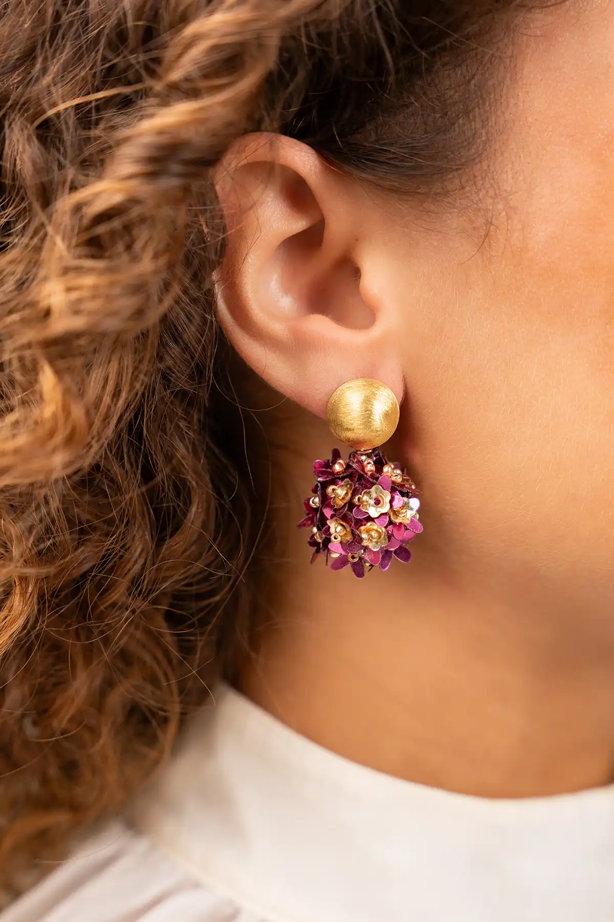 Fuchsia Gold Sequin Flower Globe Earrings Slott-theme.productDescriptionPage.SEO.byTheBrand