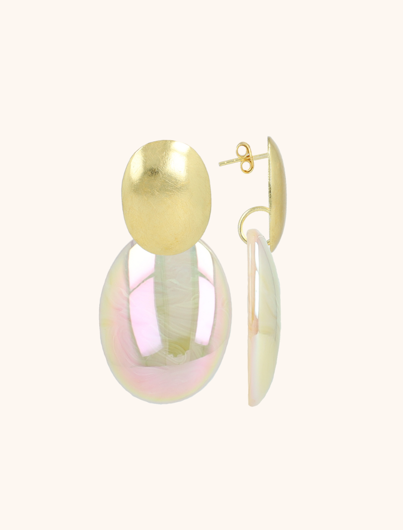 Holographic Ivory Earrings Sirius Bugle Oval S  