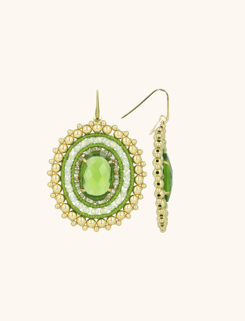 Cool Green Earrings Jamie Filled Oval 3 Rings with Stone L