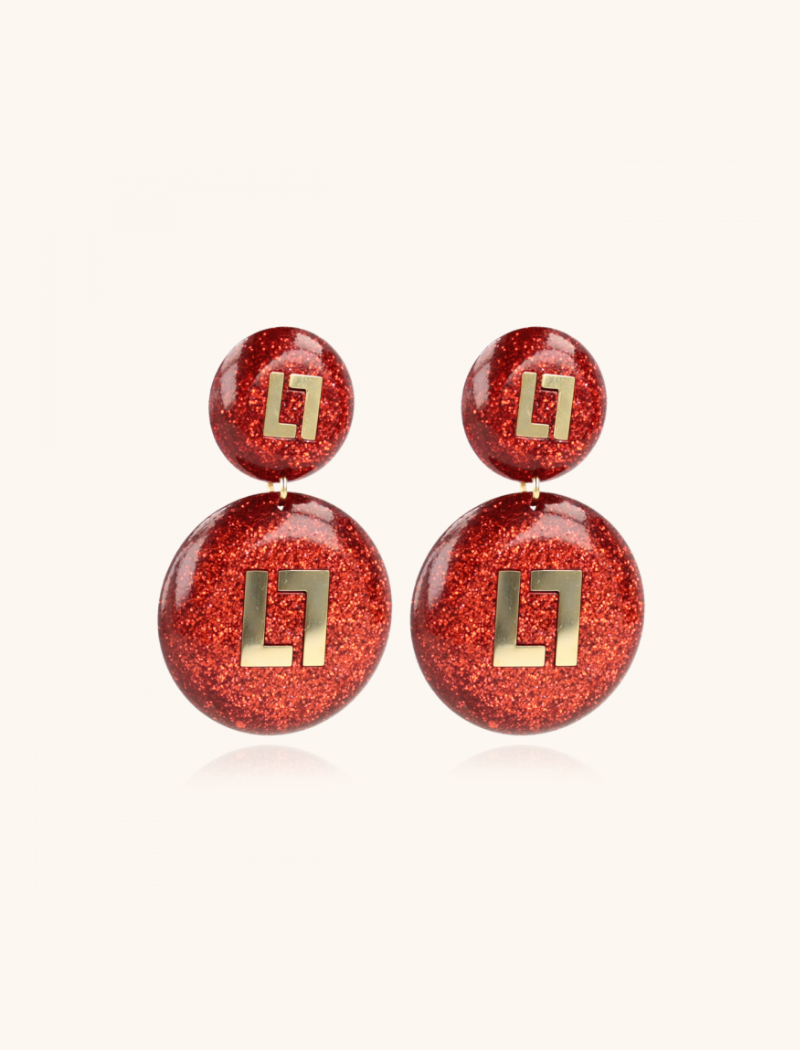 Red Glitter earrings Larissa Logo