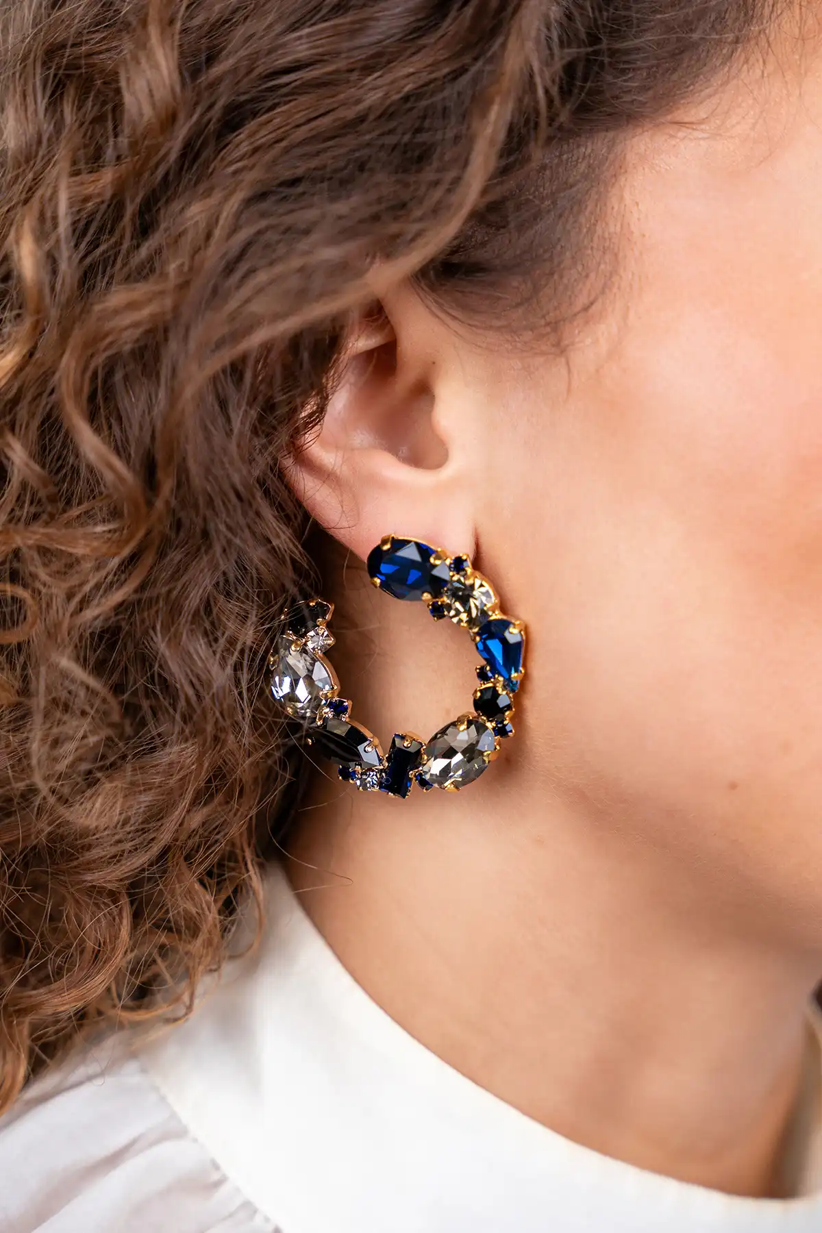 Dark Blue Earrings Dewi Irregular Hoop