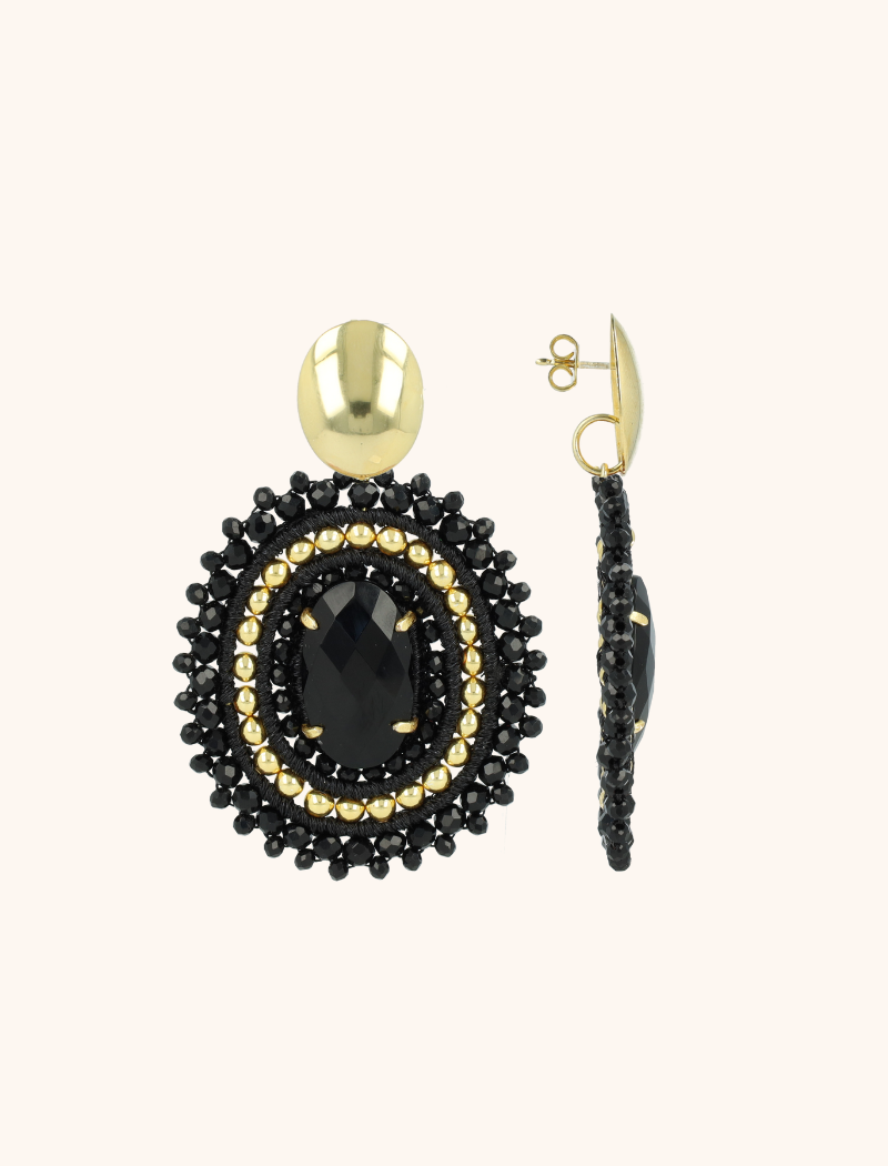 Gold-tone Black Earrings Jamie Oval L With Stone