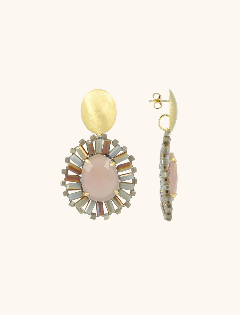 Liver Dust Oval Earrings Esmee with Flat Beads and Stone S