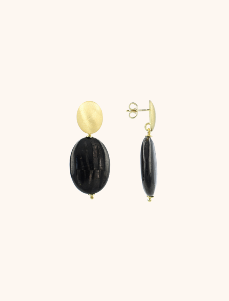 Mix Black Brown Earrings Oval M