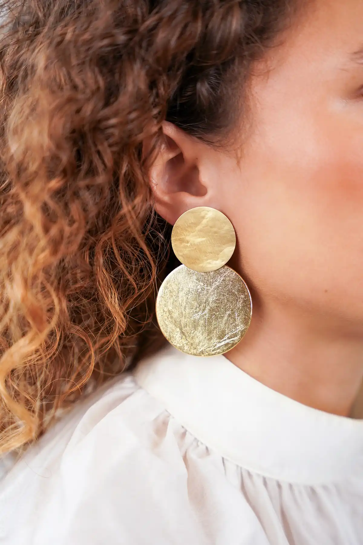 Gold Wooden Earrings Marlie Circle M