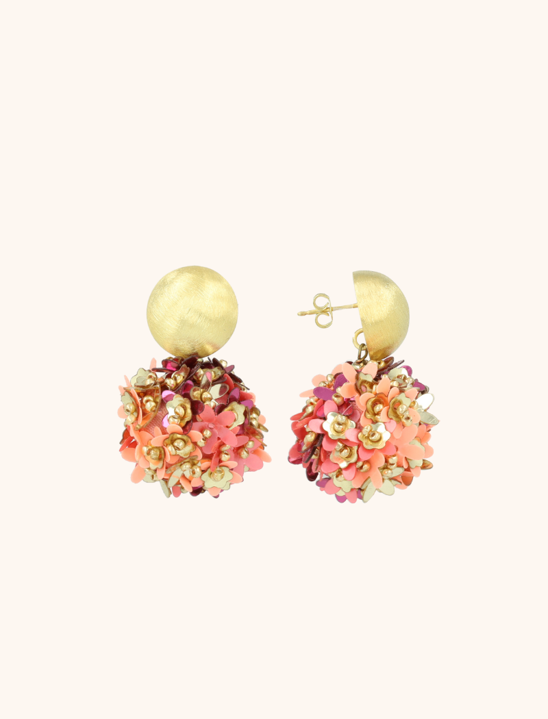 Apricot Fuchsia Sequin Flower Globe Earrings M