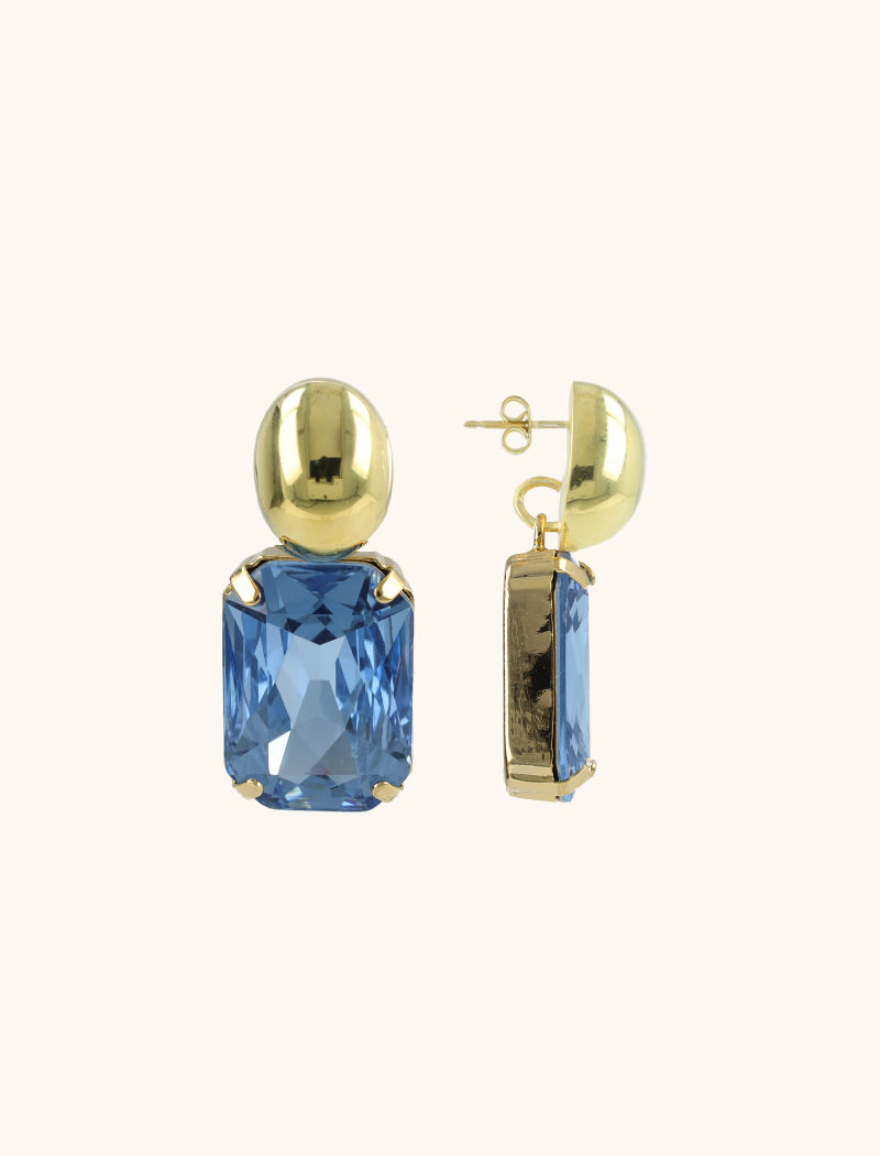 Blue earrings rhinestone rectangle L