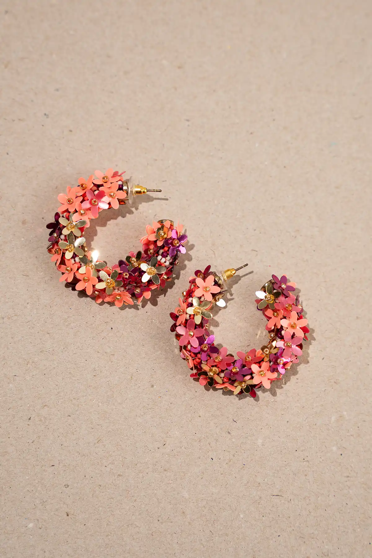 Apricot Fuchsia Sequin Flower Creole Earrings Mlott-theme.productDescriptionPage.SEO.byTheBrand