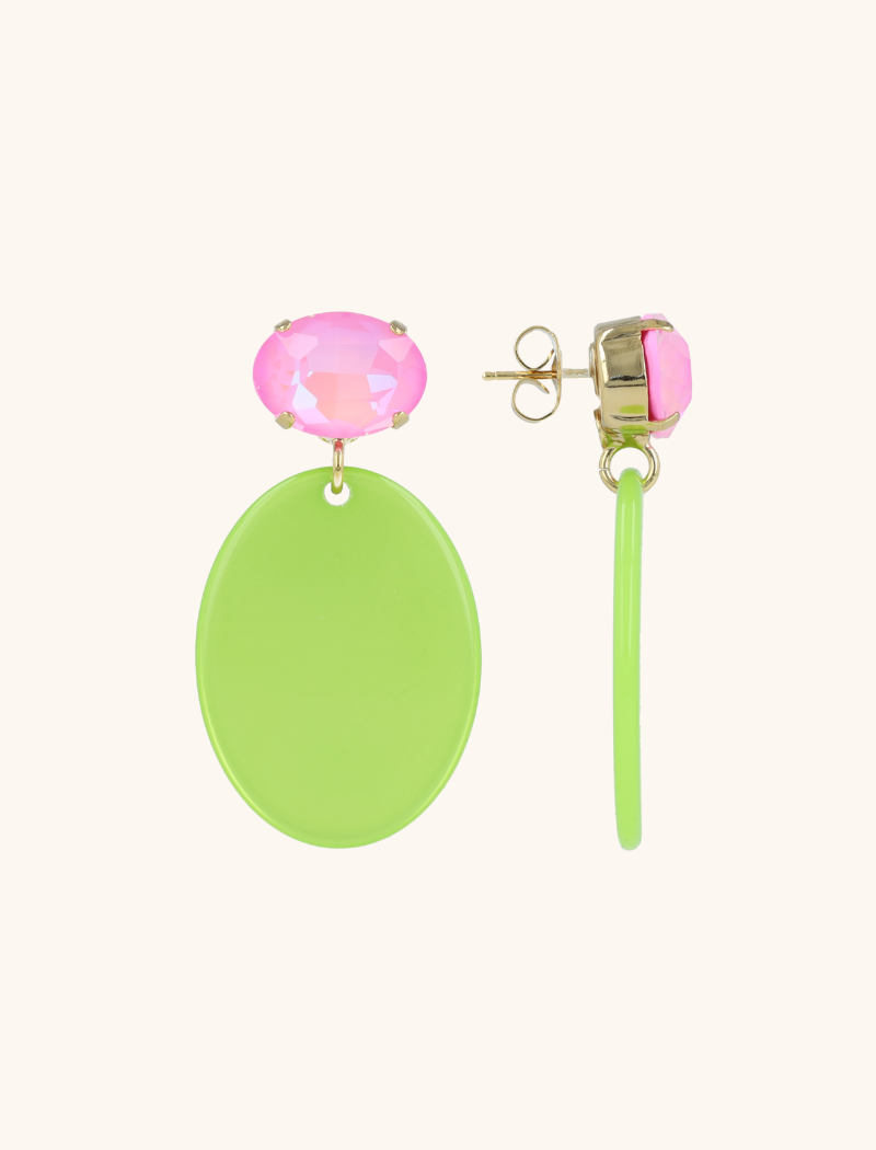 Lime earrings Celia oval S rhinestone pink