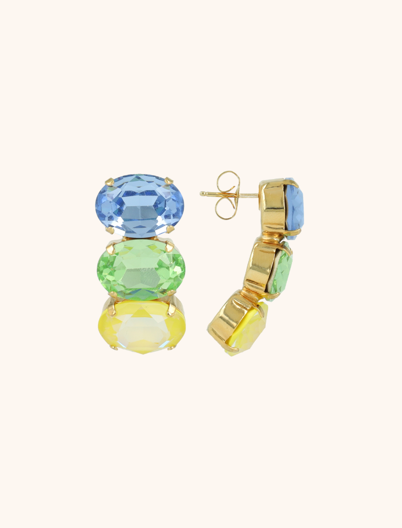 Multi Mix Earrings Gracia Vertical Oval Three Stones  