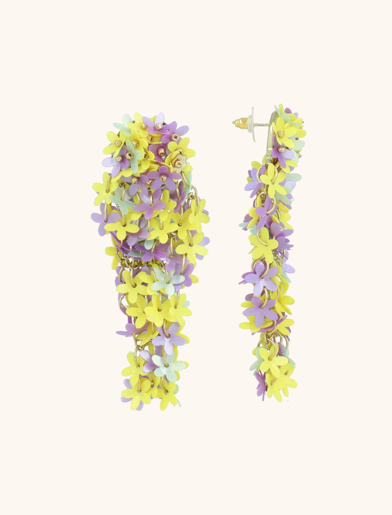 Yellow/Lavender/Mint Oorbellen Leila Sequin Bunch of Flowers