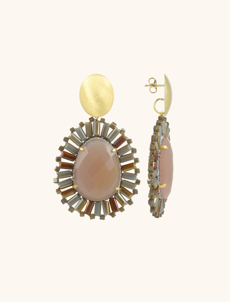 Liver Dust Oval Earrings Esmee with Flat Beads and Stone M