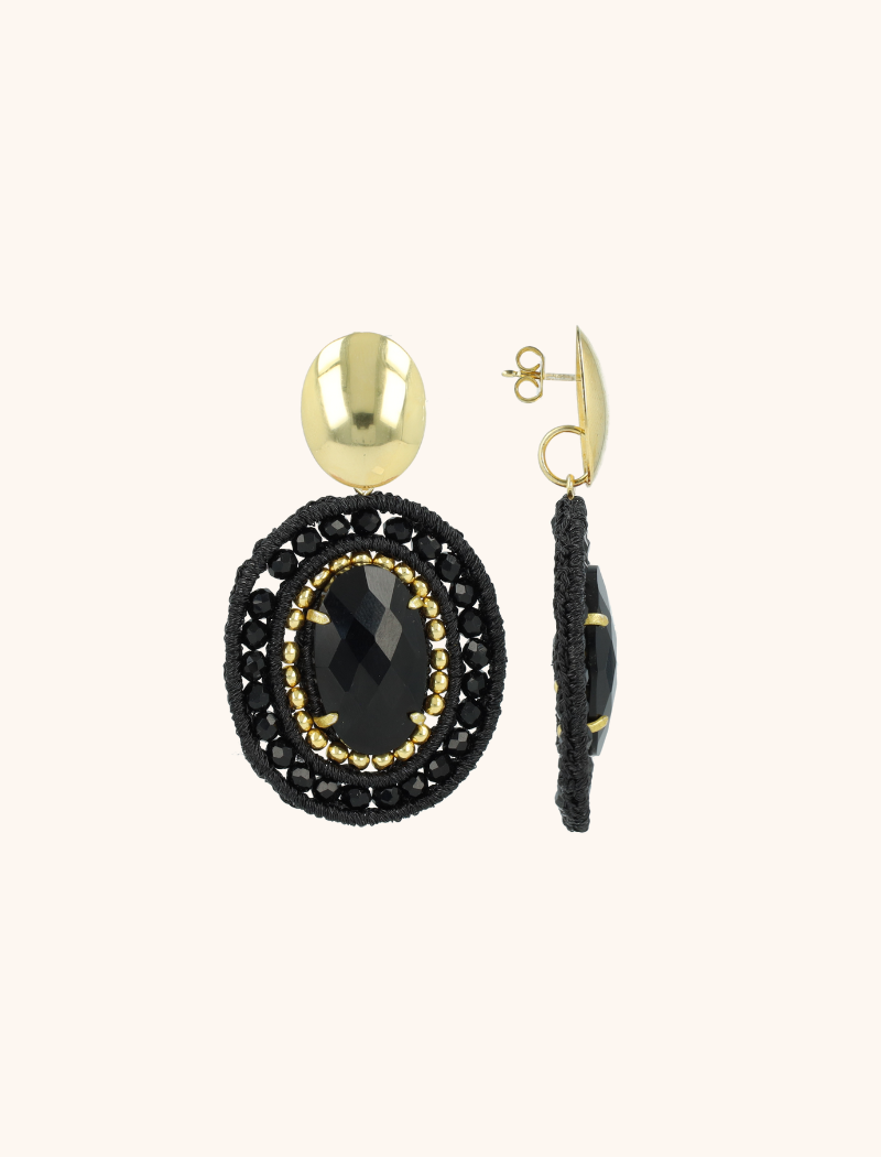 Black Earring Belle Oval L With Stone