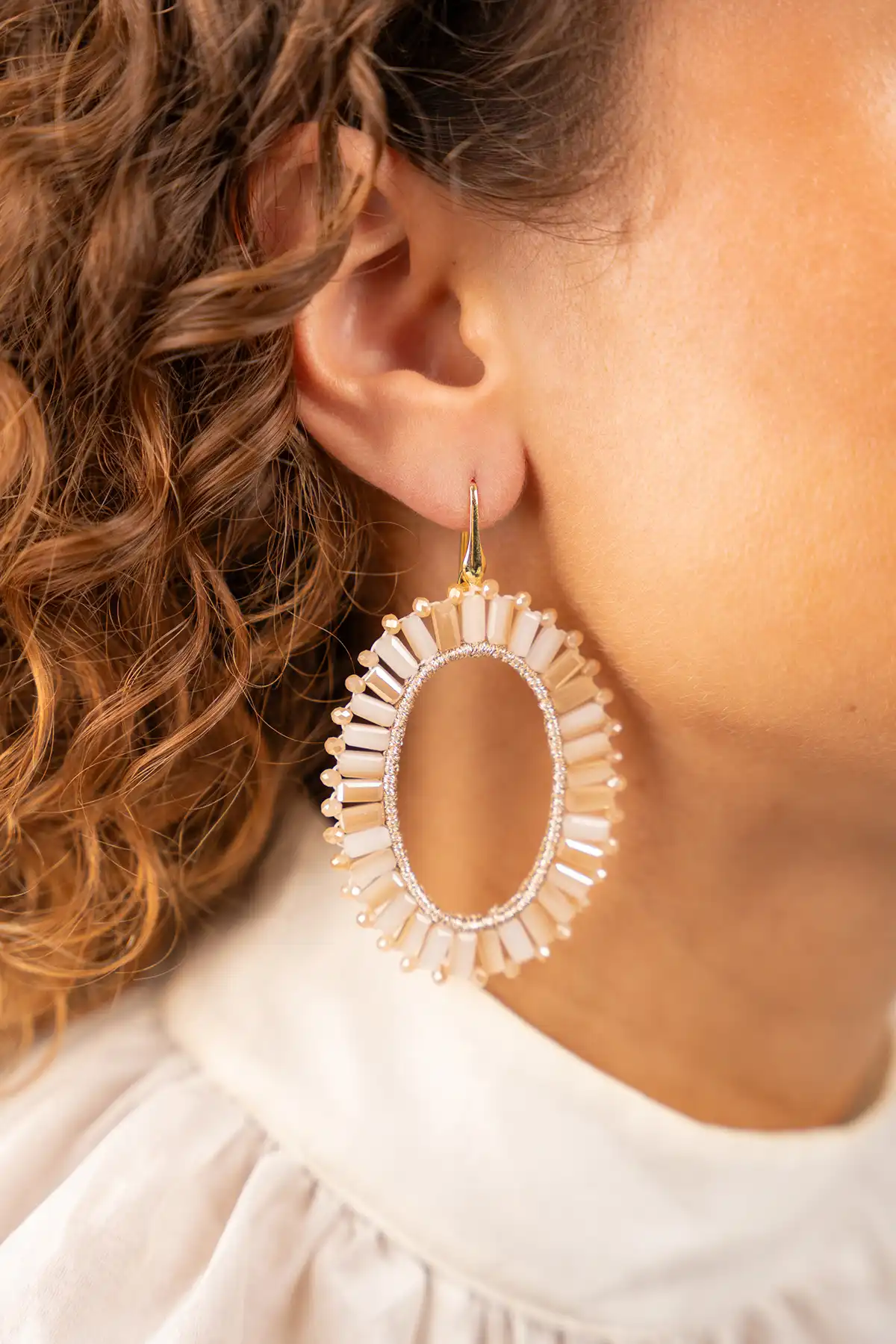 Mixed beige earrings Naomi oval L tonal