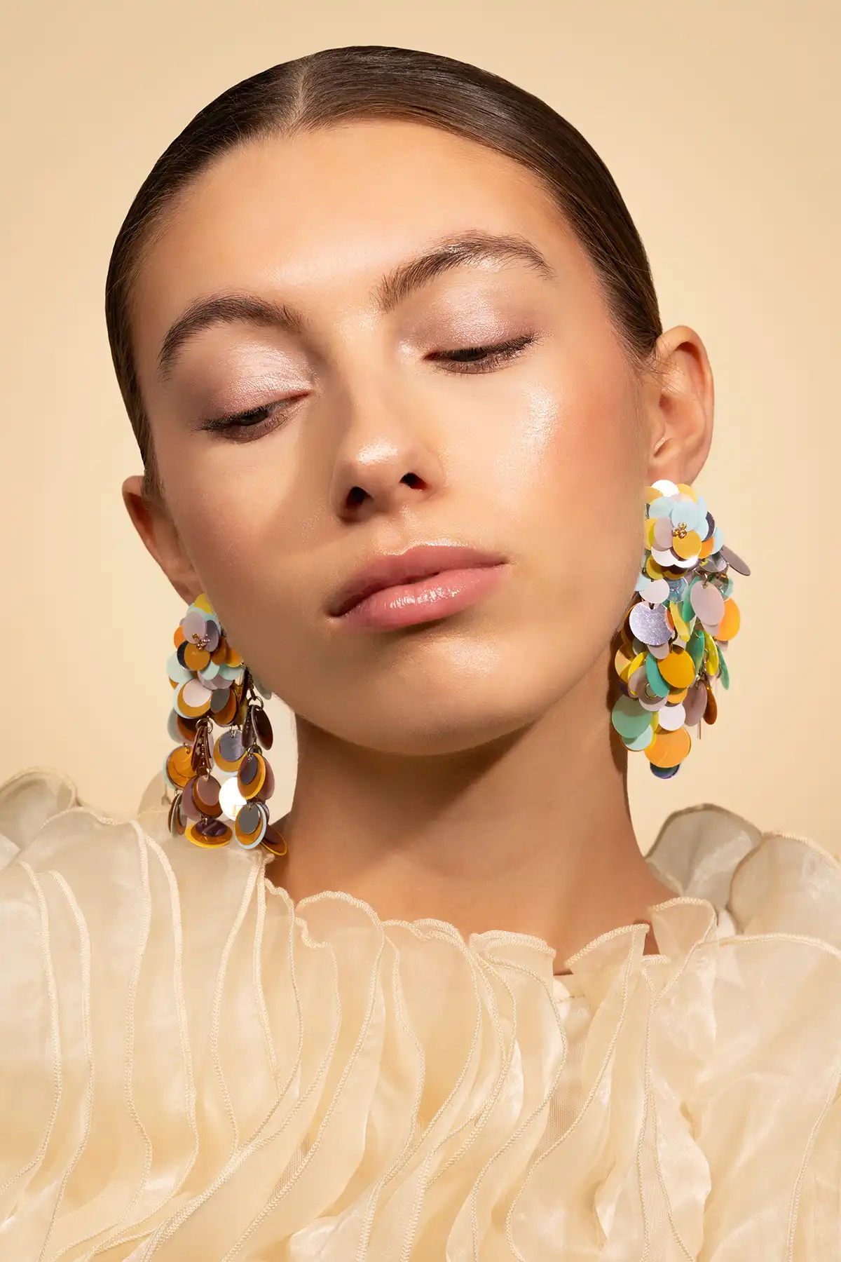 Yellow/Lavender/Mint Earrings Veerle Double Sequin Waterfall  