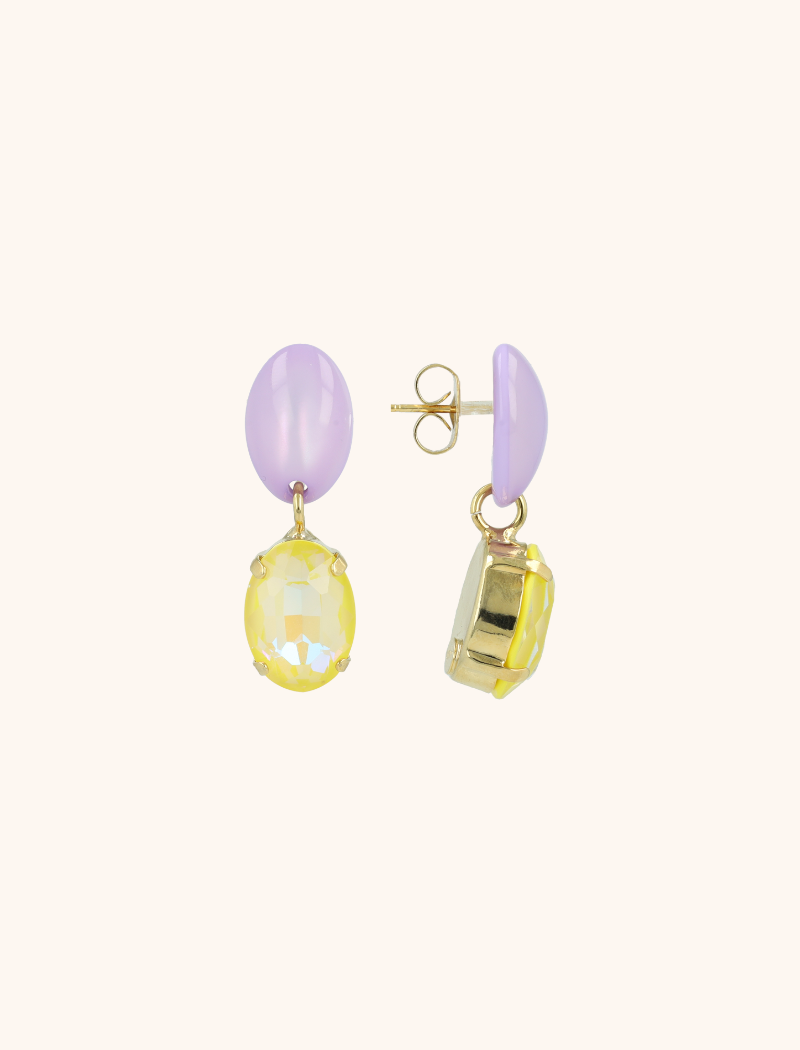 Lavender/Yellow Earrings Indy Oval Strass Pendant M  