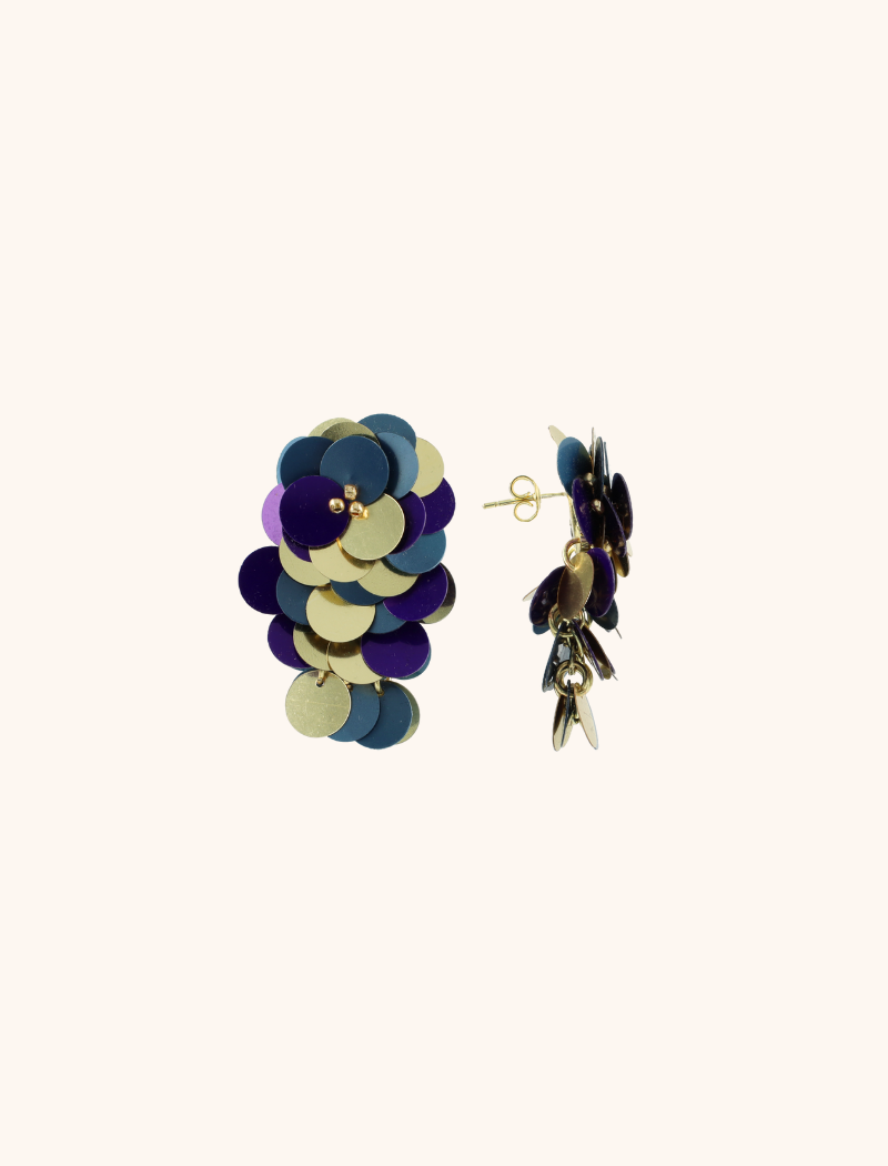 Blue Purple Sequin Flower Waterfall Earrings M