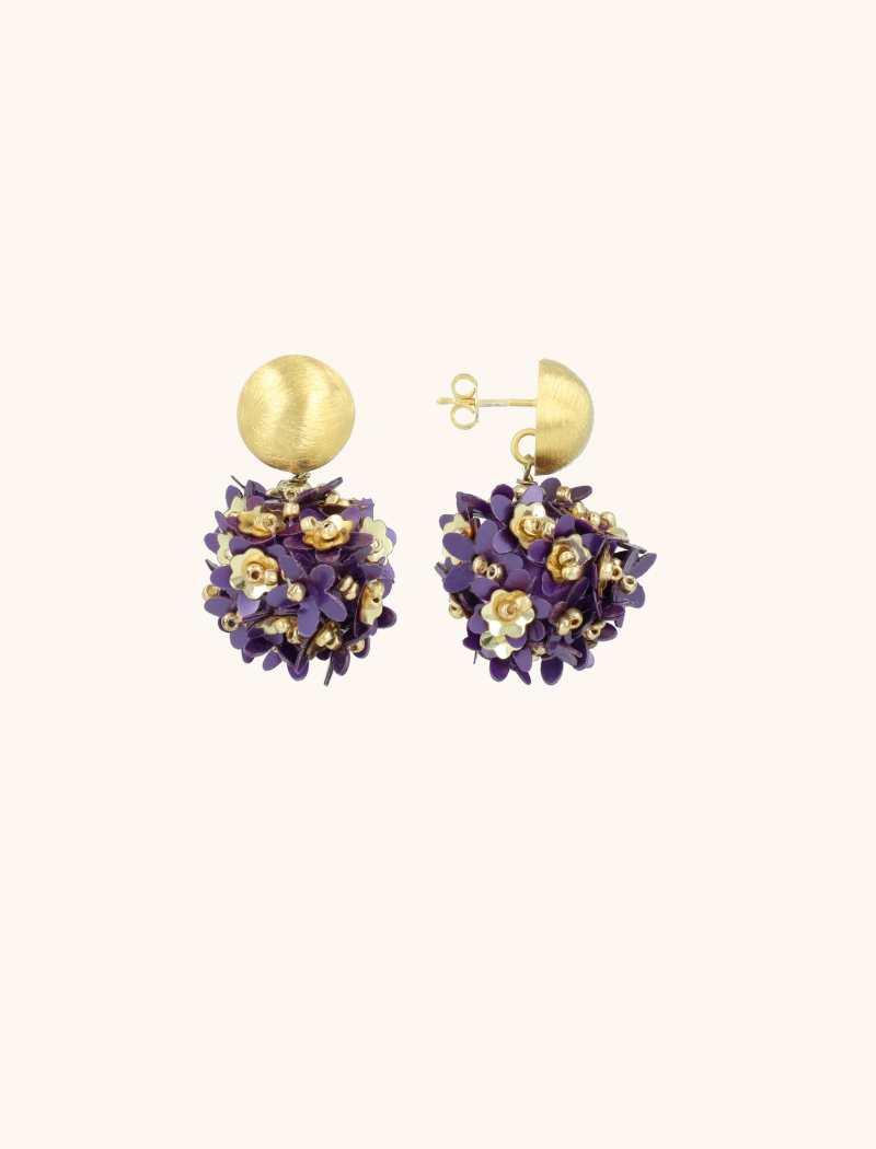 Purple Sequin Flower Globe Earrings S