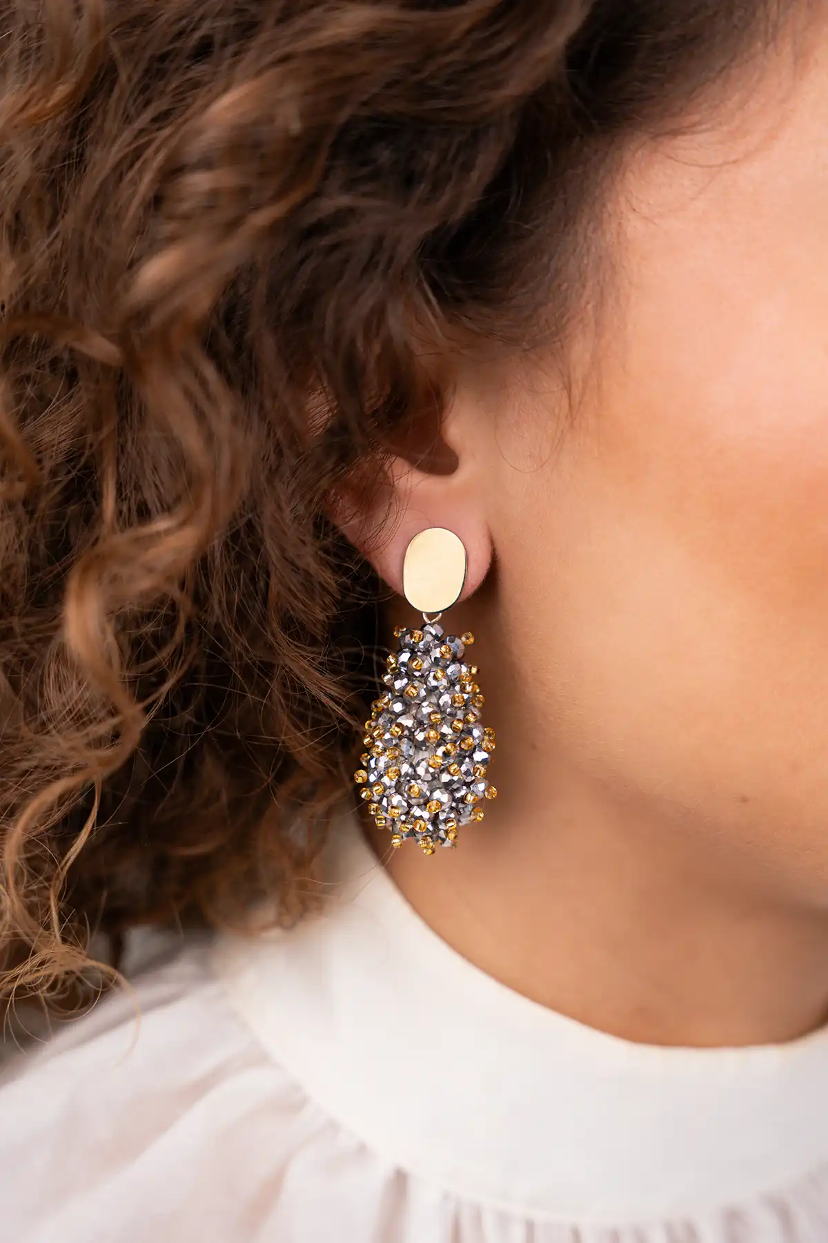 Silver  earrings bella glassberry cone double stones 