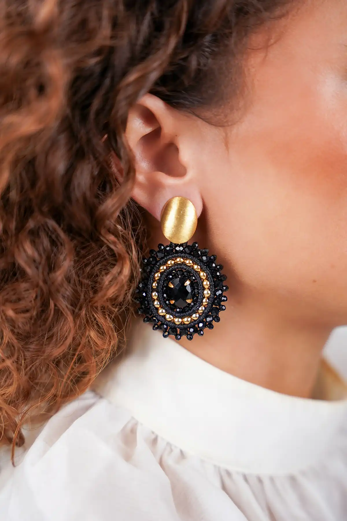 Gold-tone Black Earrings Jamie Oval M With Stone