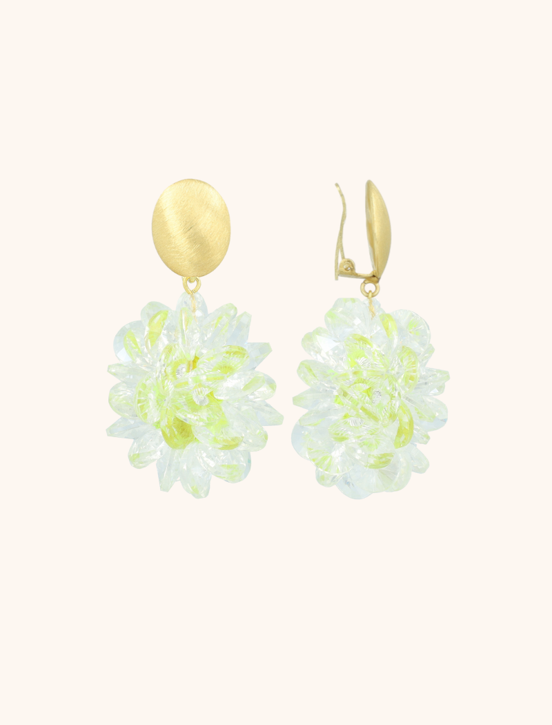 Lime Earrings Thick Oval Crystal Sequins Sam Clip