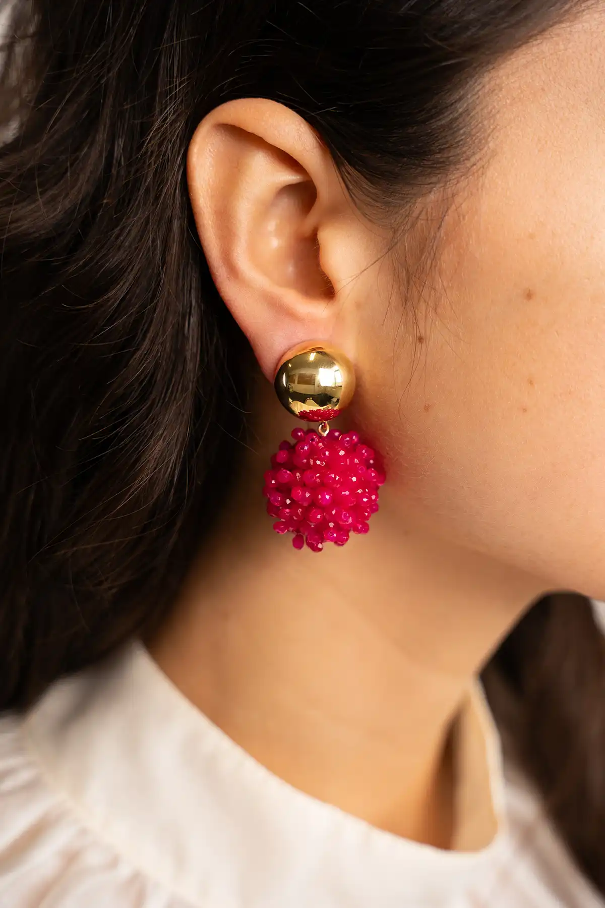 Fuchsia Oorbellen Clip Louise Glassberry Globe L Double Stones Tonal