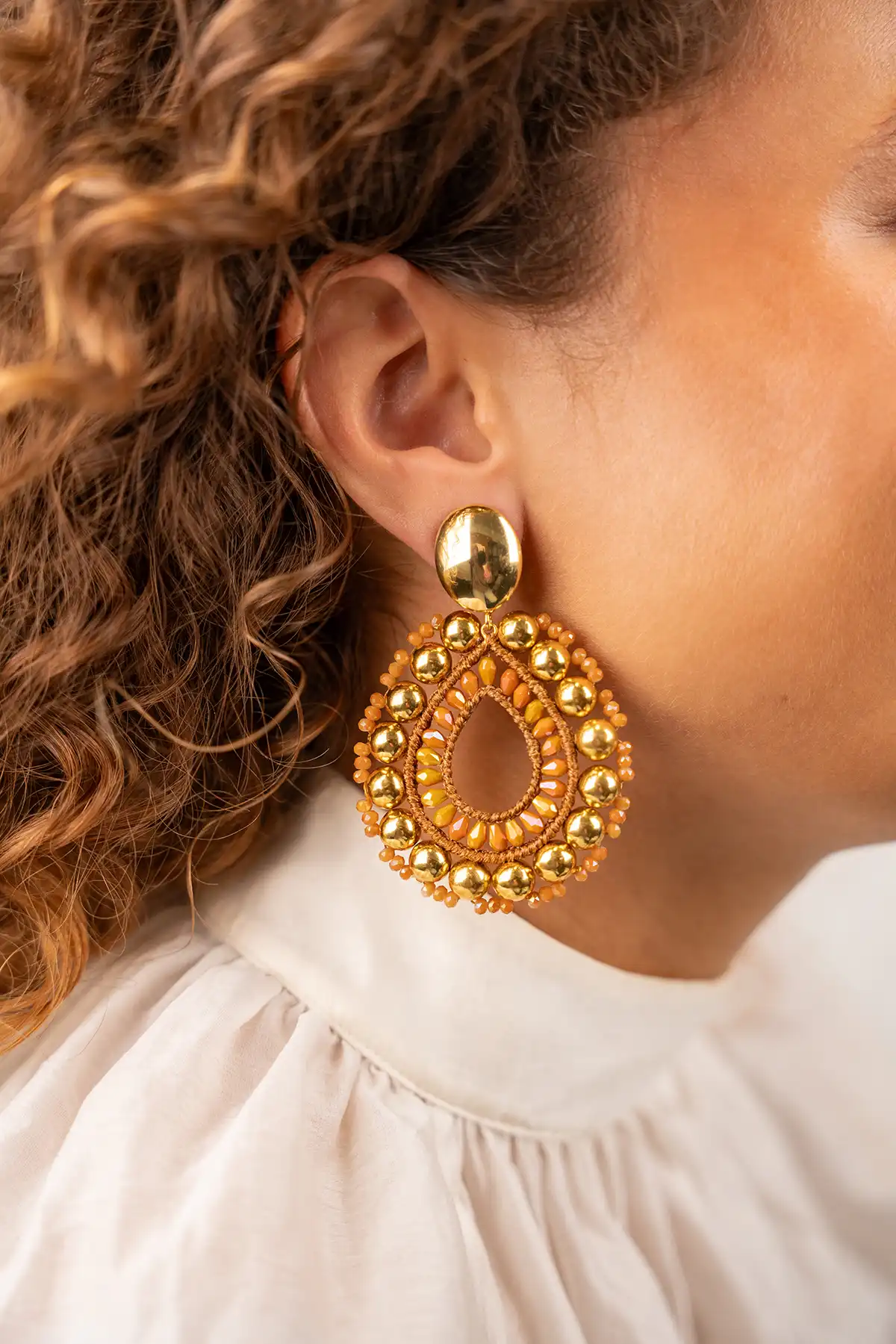 Brown and gold earrings Vos drop L clip