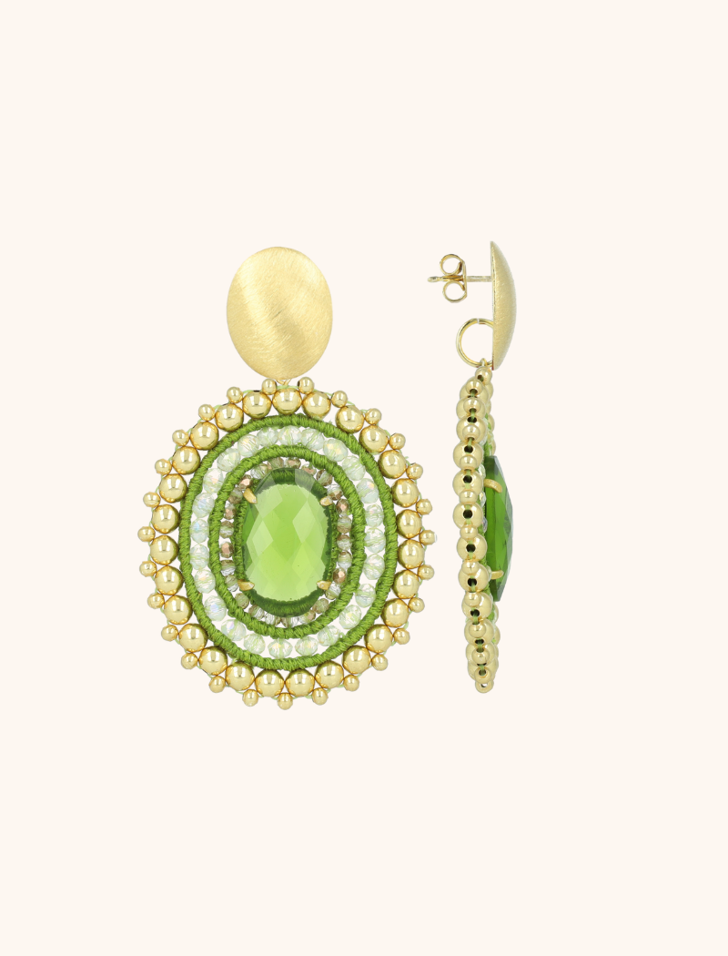 Cool Green Earrings Jamie Filled Oval 3 Rings with Stone L