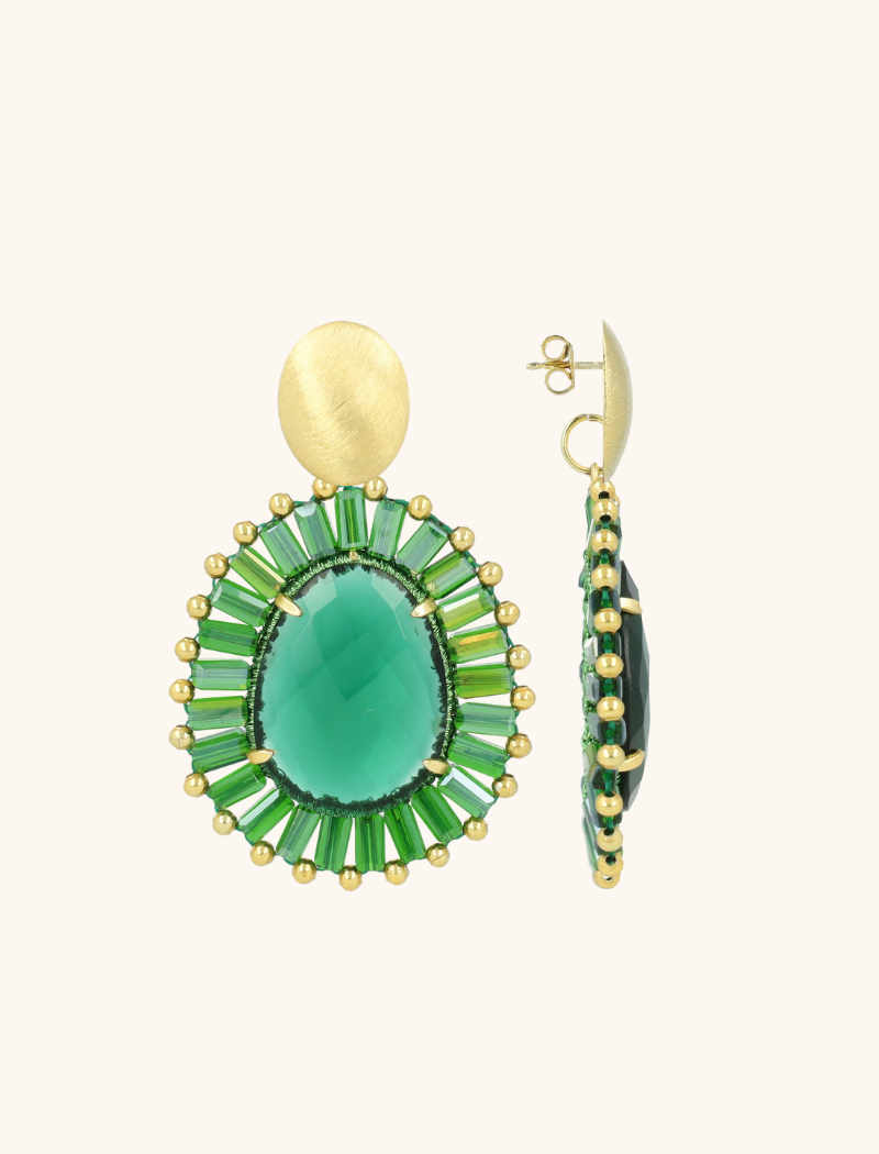 Emerald Earrings Esmee Oval with Flat Beads and Stone M