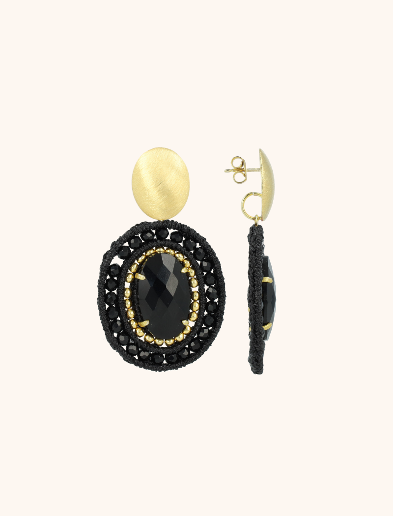 Black Earring Belle Oval L With Stone