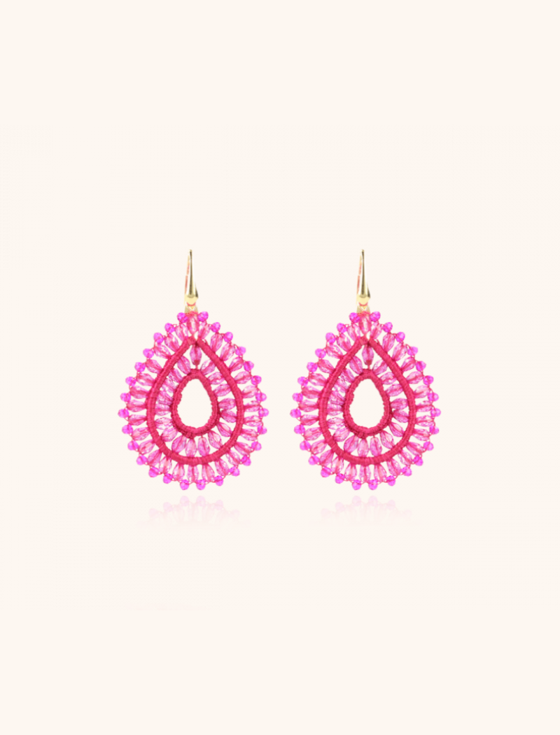 Fuchsia Oorbellen Silk Drop Double Crystal