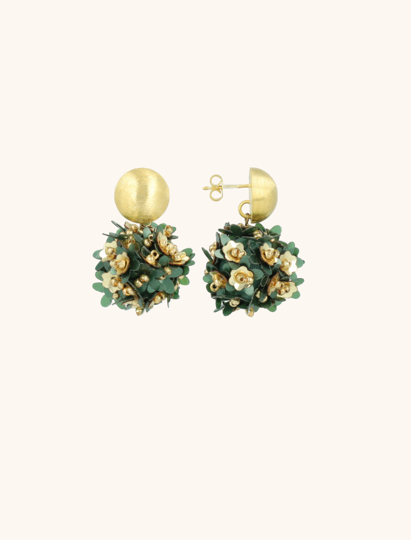 Old Green Sequin Flower Globe Earrings S