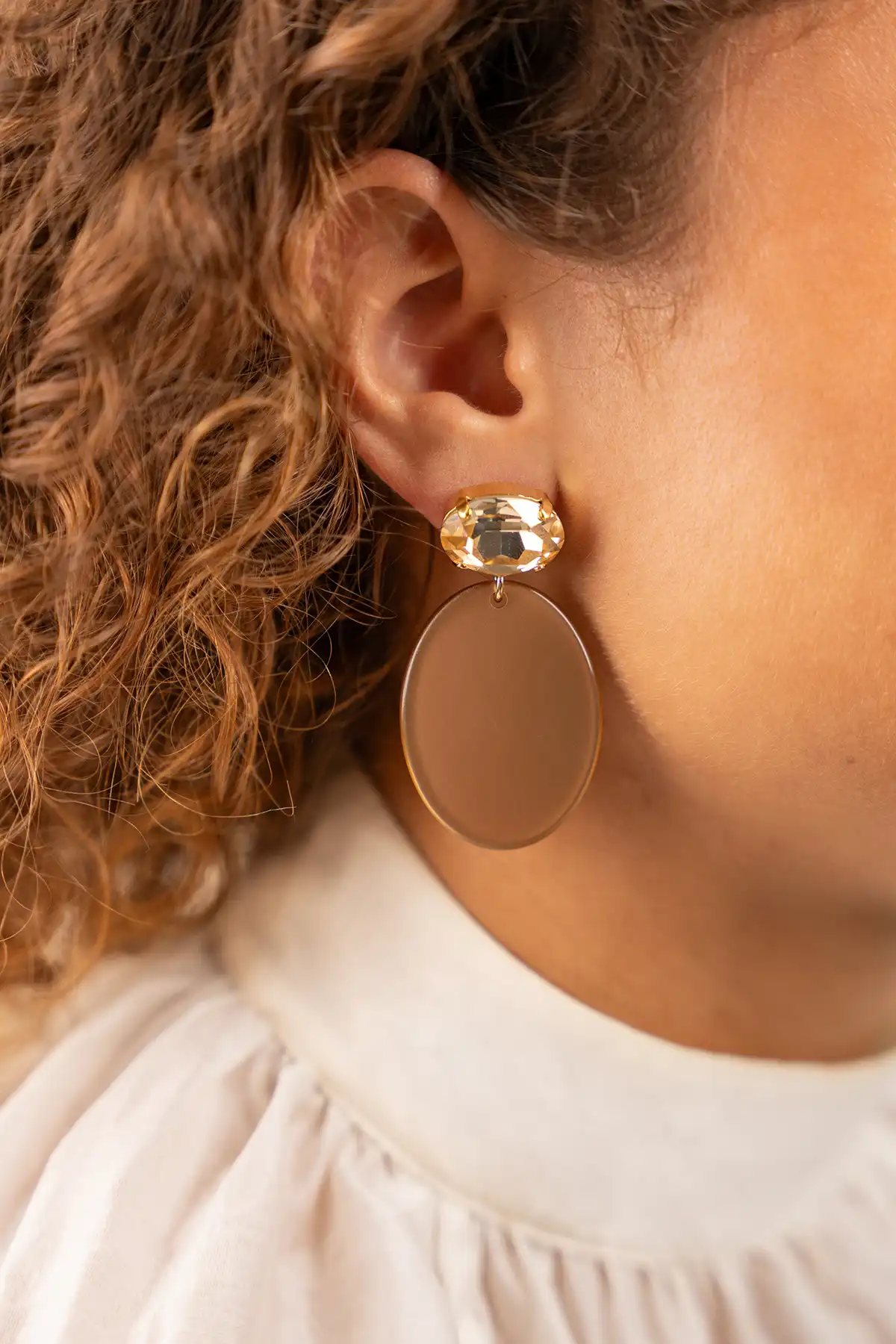 Brown earrings Celia oval S rhinestone