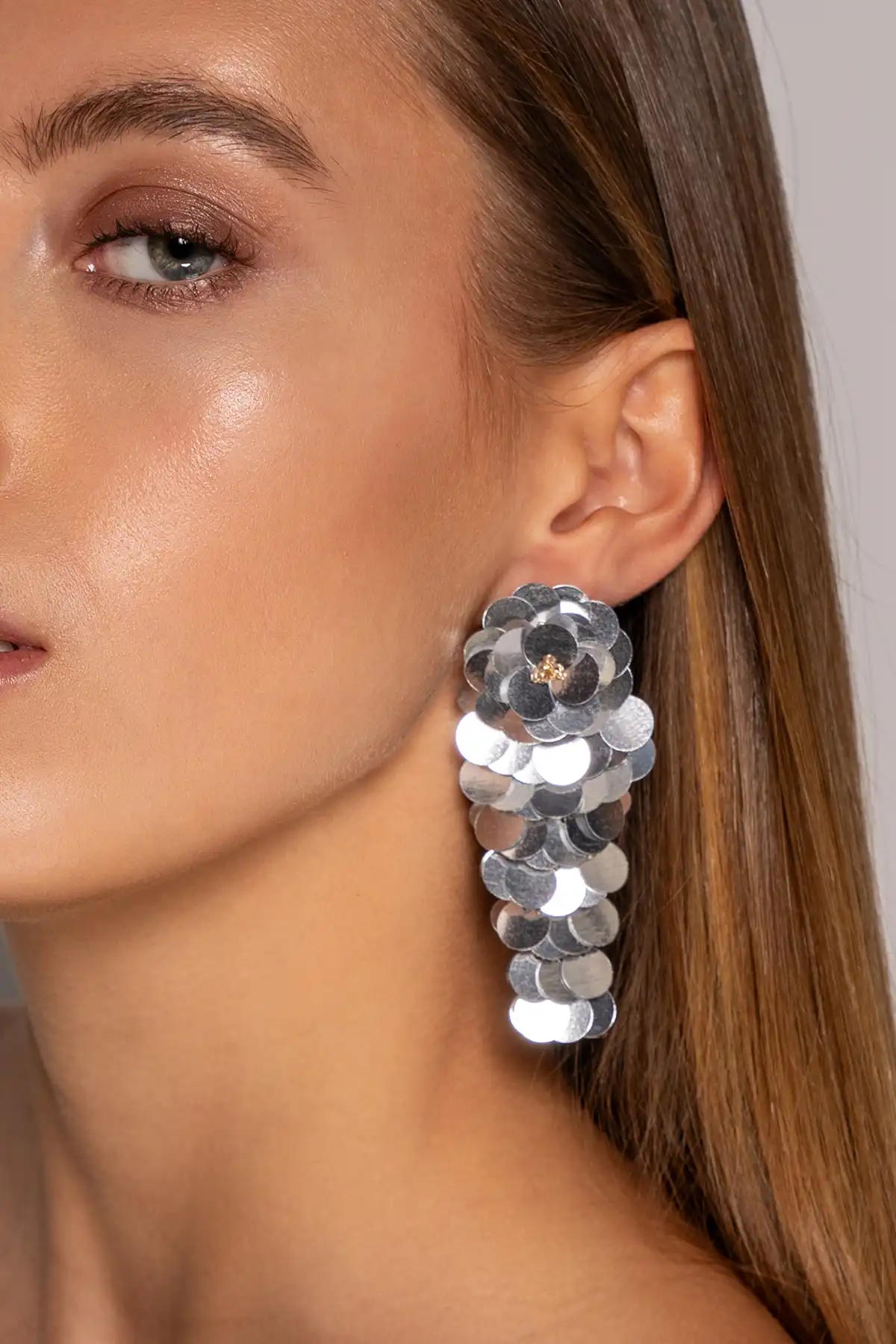 Zilveren Sequin Oorbellen Waterfall L