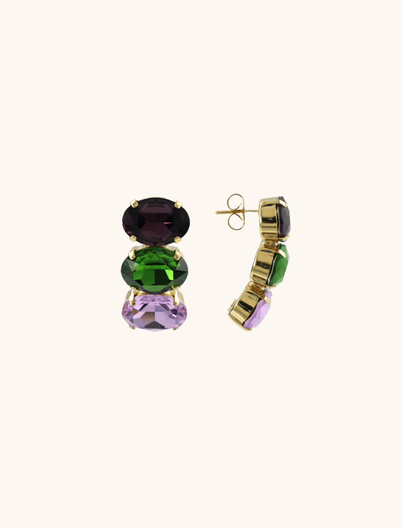 Purple/Olivine Earrings Gracia Vertical Oval 3 Stones M