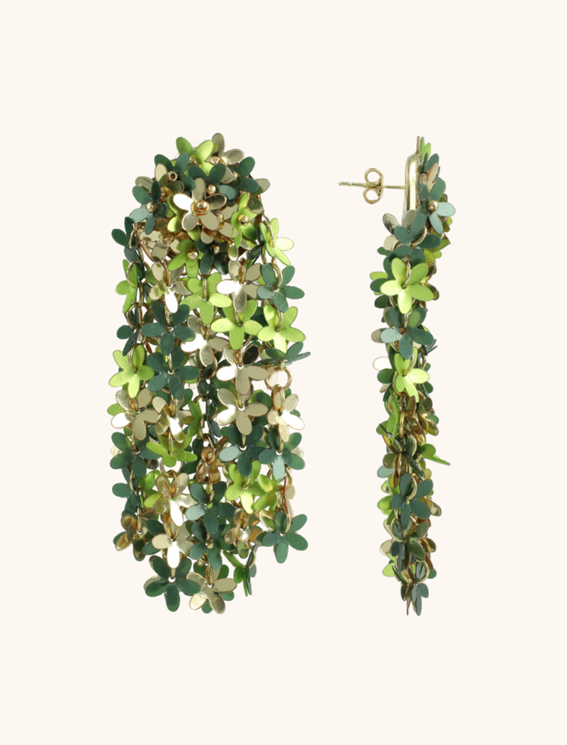 Mixed Green Sequin Flower Rain Earrings