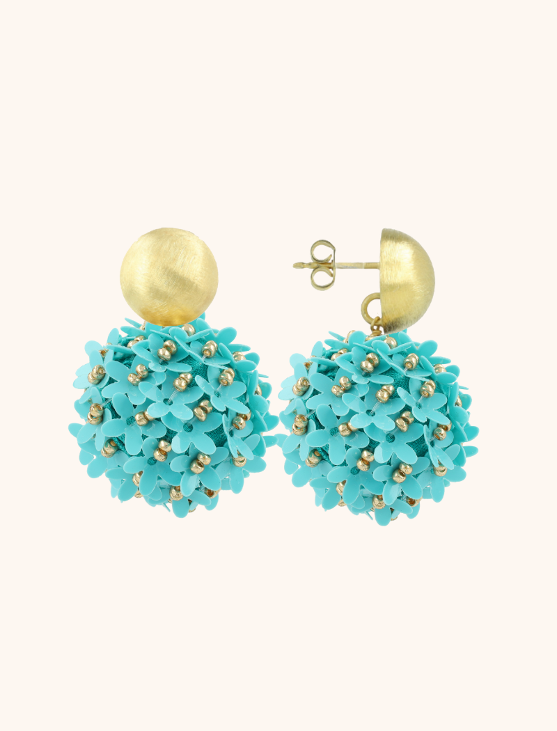 Aquamarine Earrings Daisy Flower Globe L Sequin