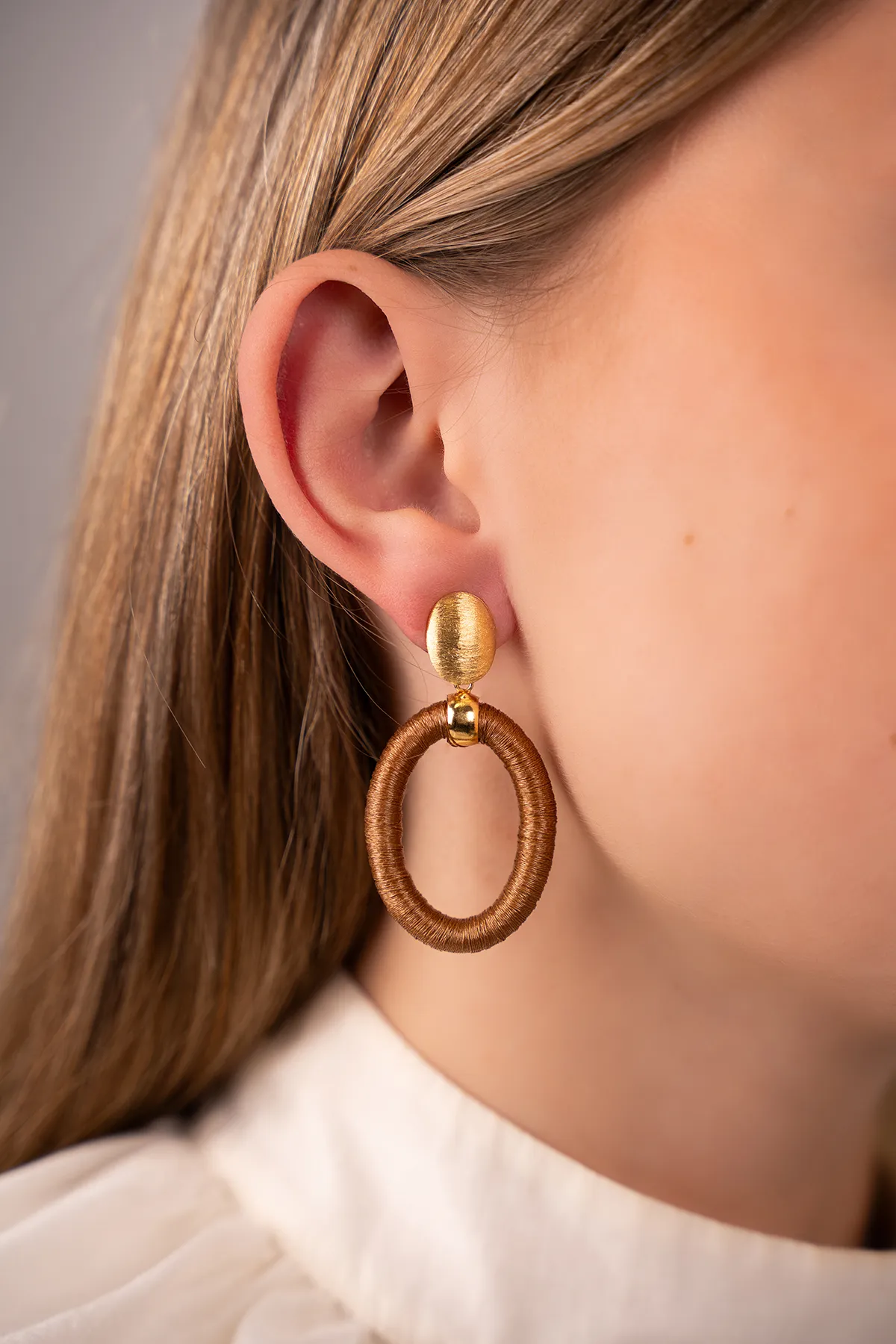 Camel Brown Earrings Faye Oval Bead Threated S