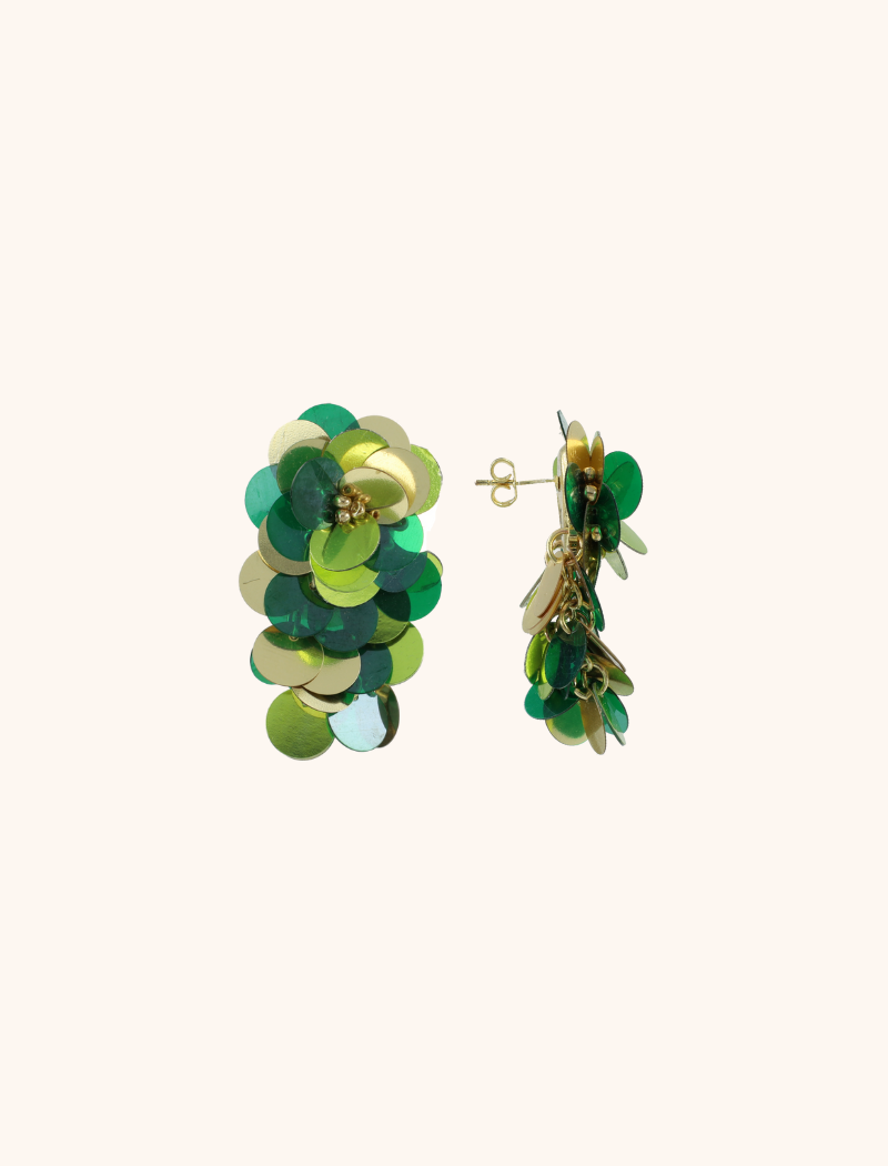 Mixed Green Sequin Flower Waterfall Earrings M