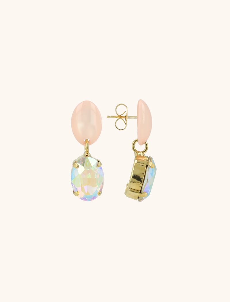 Soft Pink/Holographic Earrings Indy Oval Strass Pendant M  