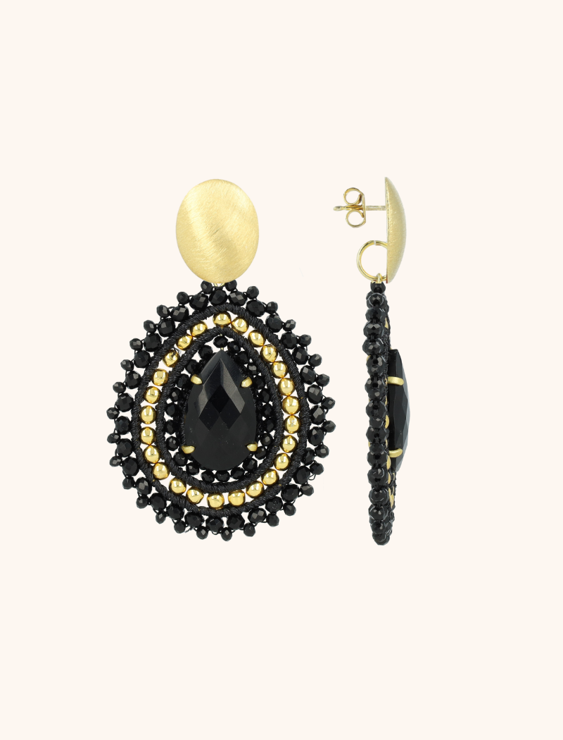  Black/Gold Earrings Stelle Filled Drop 3 Ring With Stone