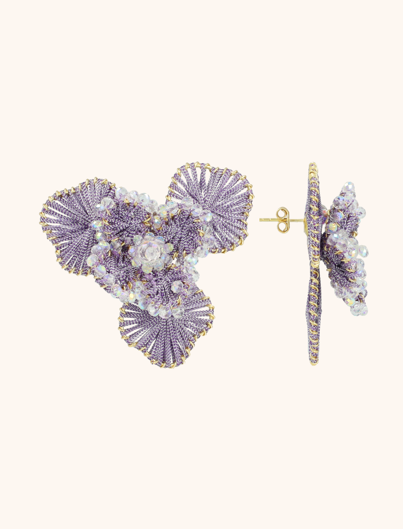 Lavender/Crystal Earrings Aster Flower L  