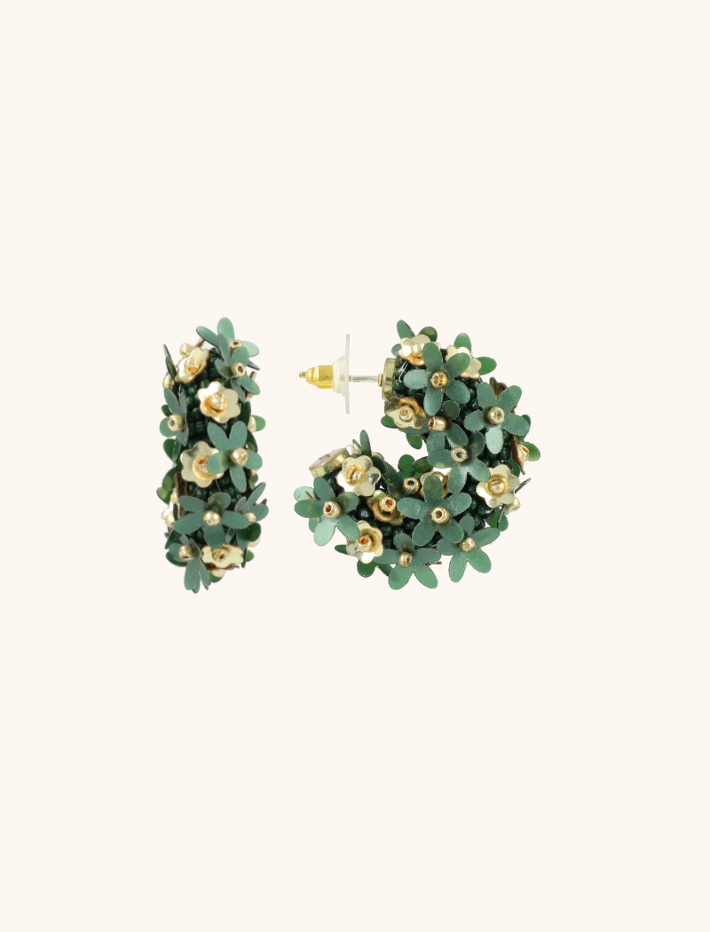 Green Flower Sequin Earrings Jasmijn Creole S