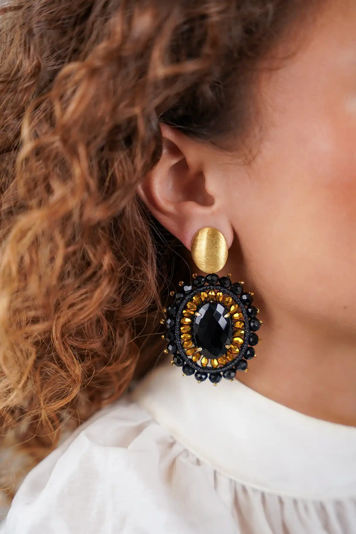 Gold-tone Black Earrings Jamie Oval L With Stone