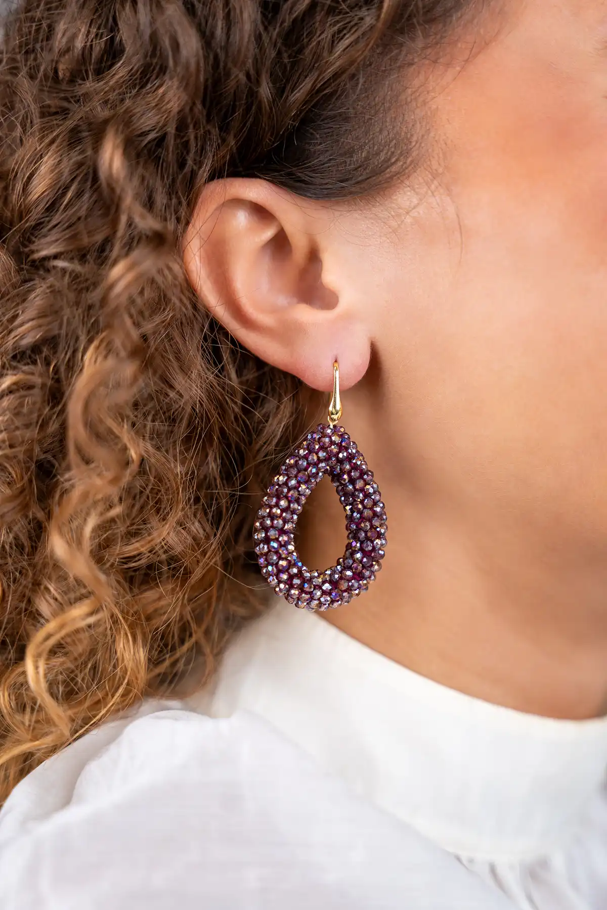 Metallic Violet Earrings Berry Drop L