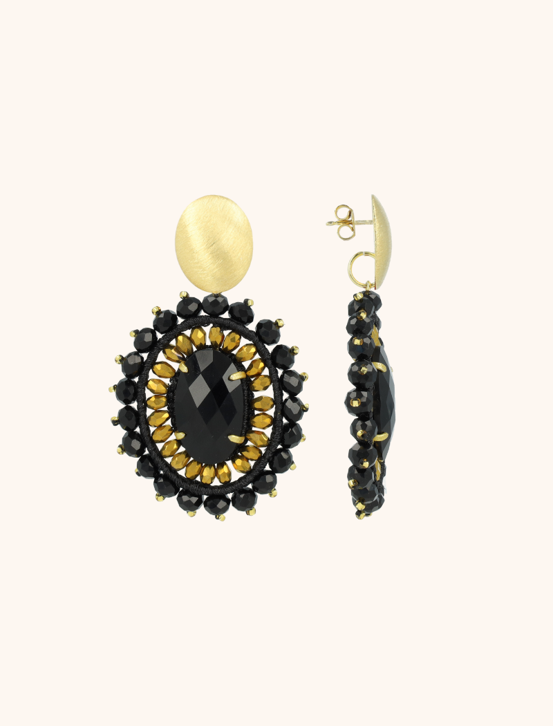 Gold-tone Black Earrings Jamie Oval L With Stone