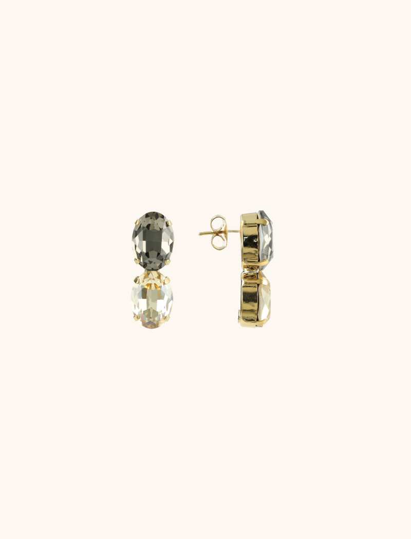 Black Diamond/Shadow Earrings Maudi Oval 2 Stones Waterfall M